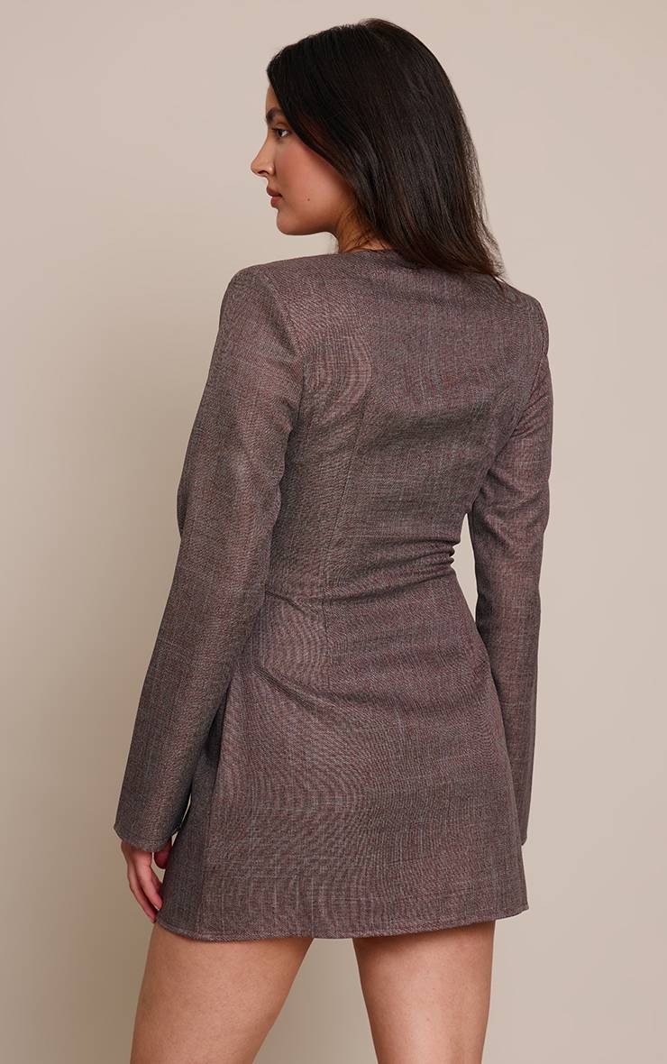 Chocolat Robe Blazer Chocolat Tissée À Manches Longues Boutonnée