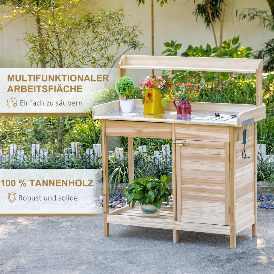 Outsunny Pflanztisch Mit Schublade und Haken natur