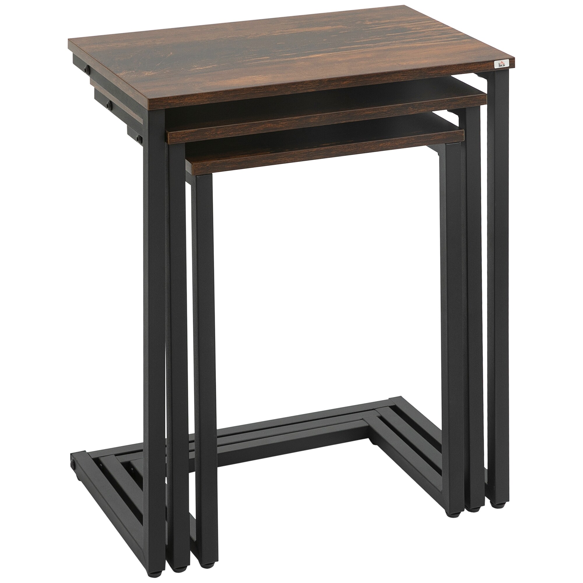 HOMCOM Beistelltisch-Set mit Stahlrahmen braun 45L x 30B x 60H cm