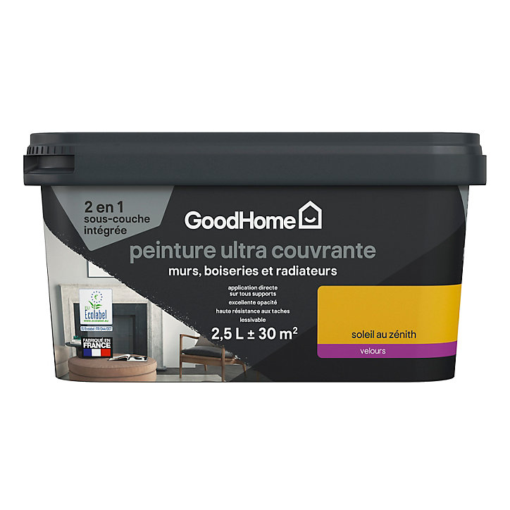 Peinture couleur 2 en 1 velours GoodHome soleil zenith 2,5L