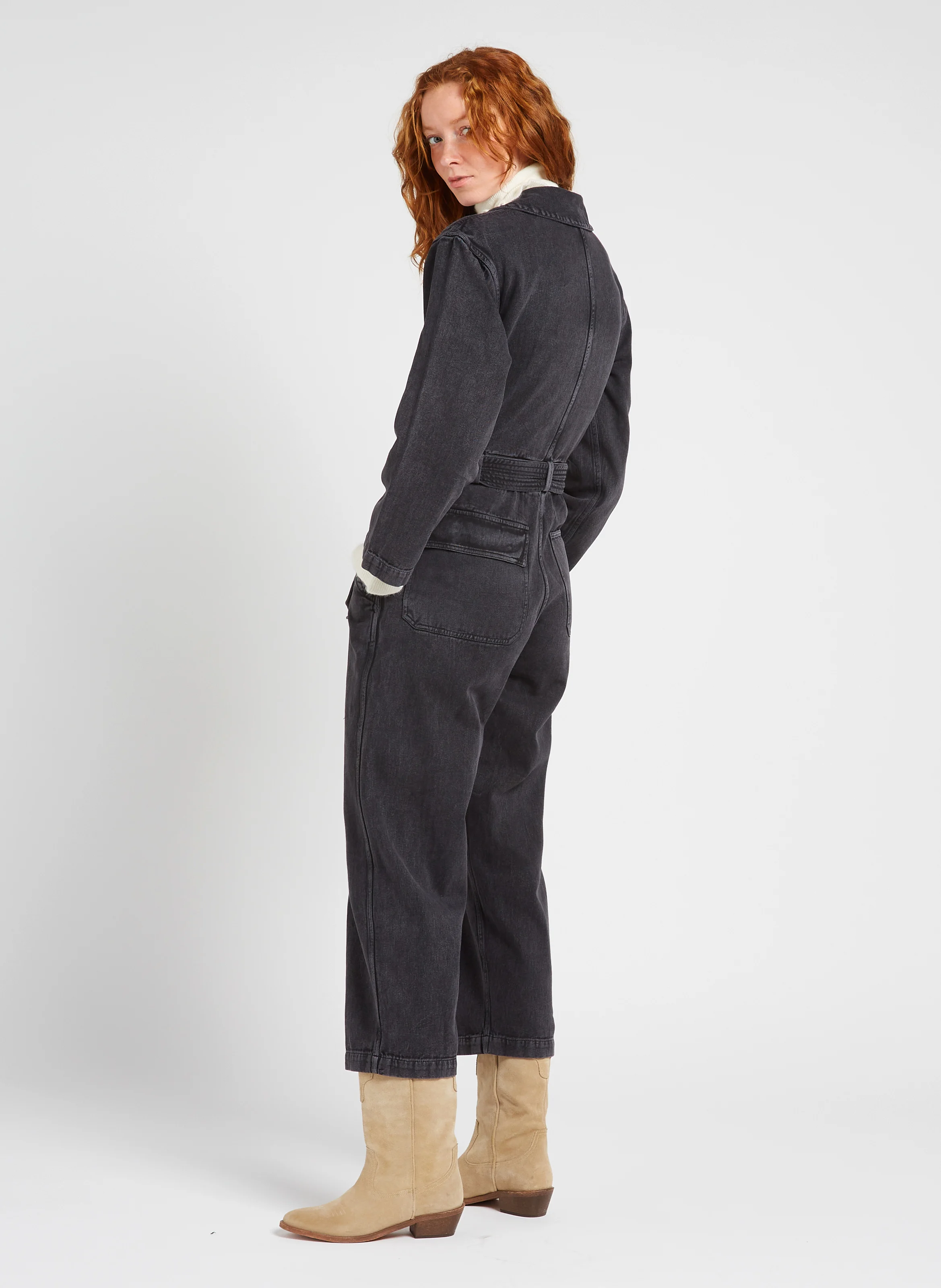 SYLVYNE - Combinaison col classique en jean | Gris