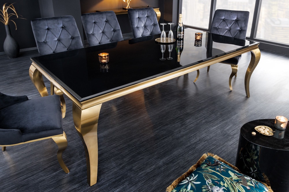 riess-ambiente Esstisch MODERN BAROCK - 180cm schwarz gold Edelstahl Opalglas Tischplatte