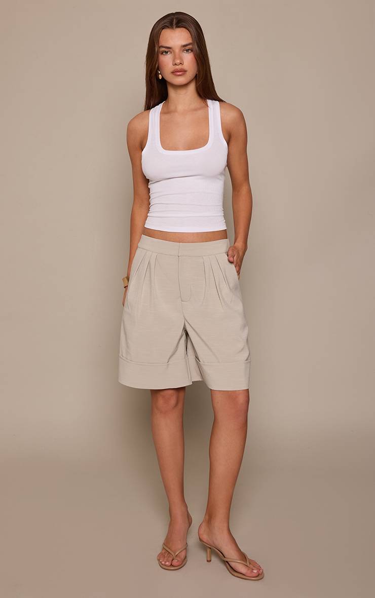 Gris Pierre Short Tailleur Tissé À Plis Et Ourlet Retroussé
