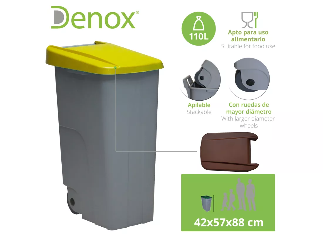 Recycler le récipient 110 litres fermé - Jaune, L42 P 57 H88