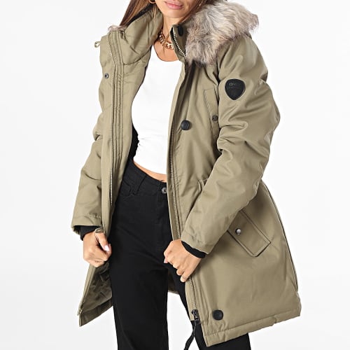 Parka Capuche Fourrure Femme Iris Vert Kaki