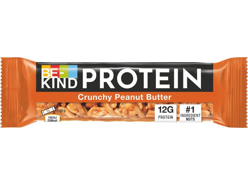 BE-KIND Riegel Protein Crunchy Peanut Butter 12 x 50 g Die Mischung aus cremiger Erdnussbutter und knusprigen ganzen Erdnüssen für einen leckeren pflanzlichen Eiweisskick