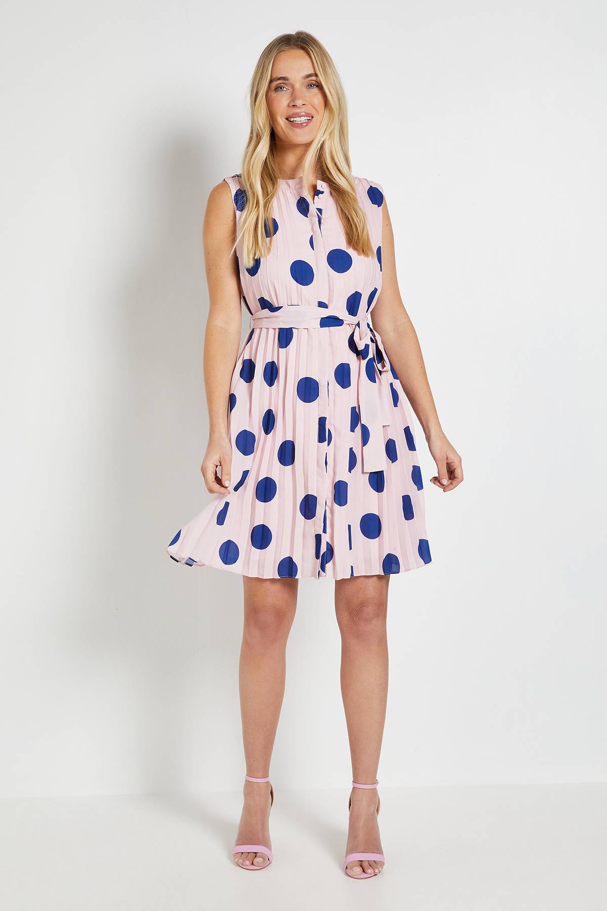Wallis Robe Droite Plissée À Pois Petite Taille