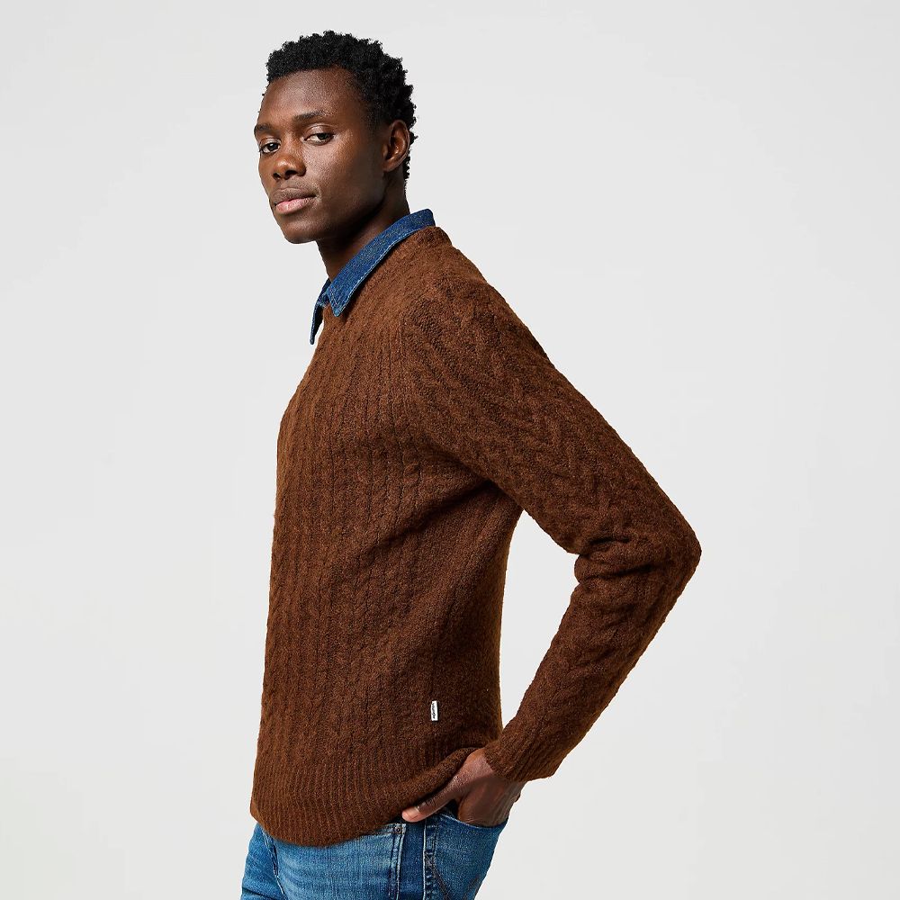 Wrangler mens Regular Cable Knit Sweater Mahogany