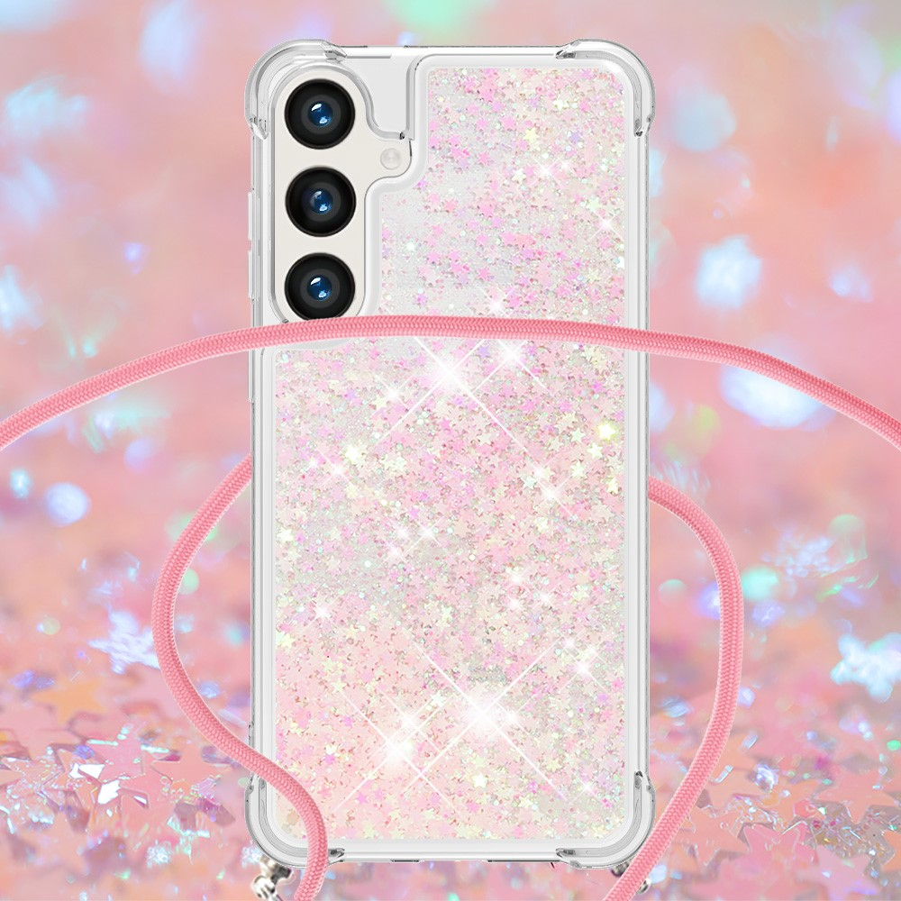 Samsung Galaxy S24 Necklace Gummi Hülle Liquid Glitzer   Handykette (130cm) - Rosa