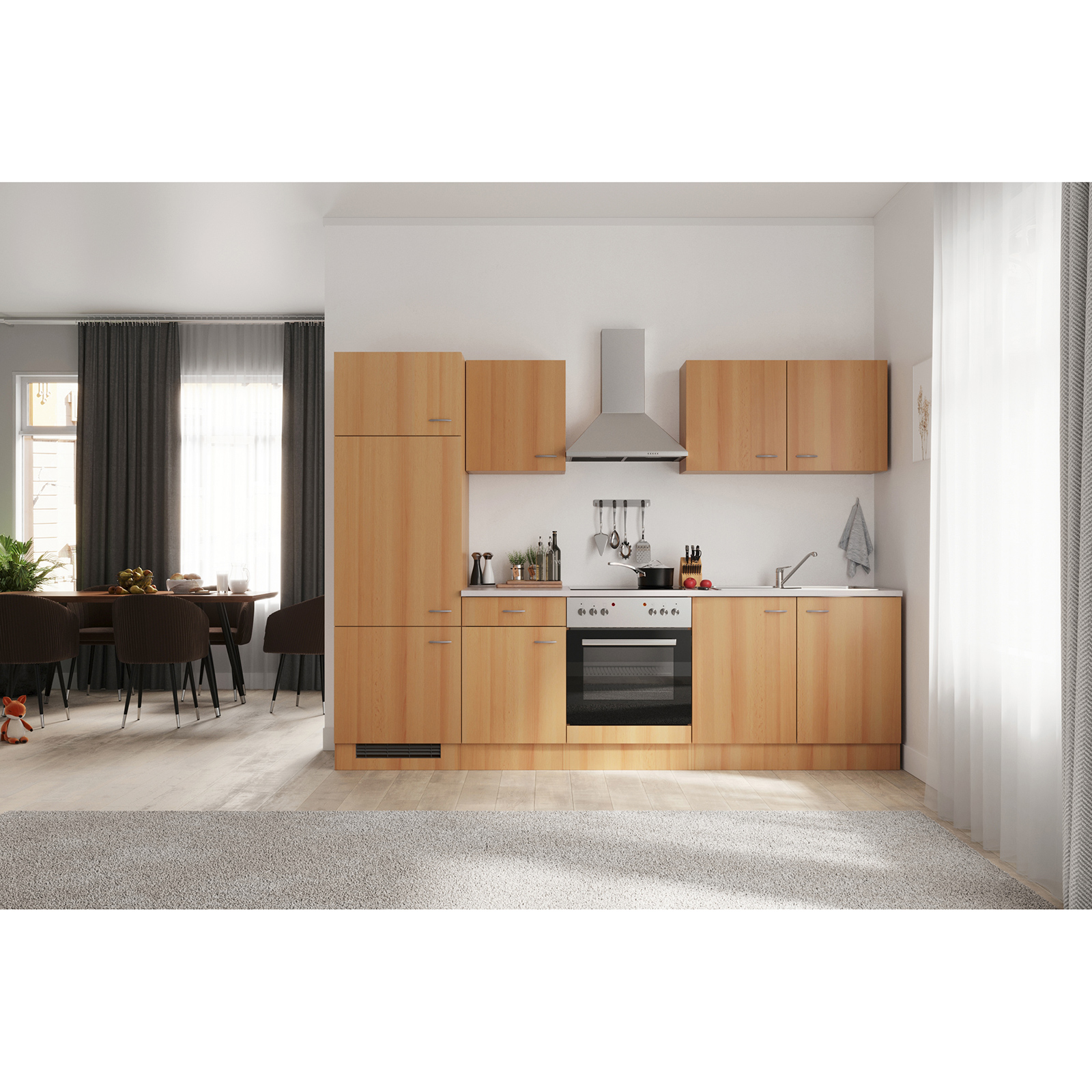Küchenblock NANO - Buche - mit E-Geräten - 270 cm