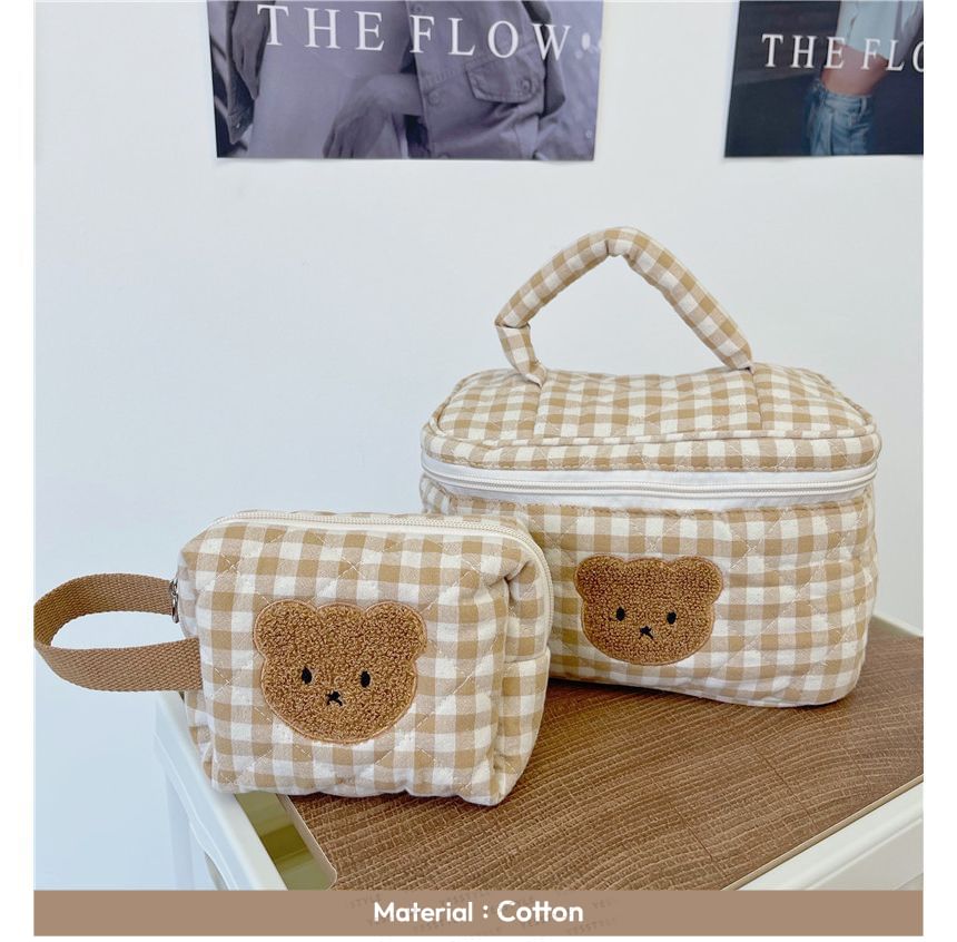 Casopic - Bear Applique Plaid Make-uptas / Toilettas