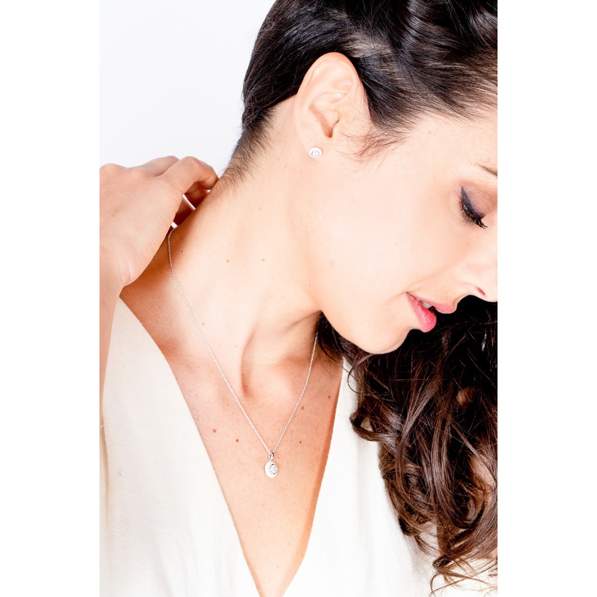 Boucles d'oreilles clous en Argent 925 millièmes et céramique - blanc brillant