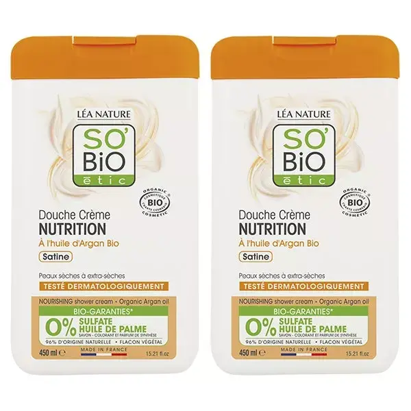 So'Bio Étic Douche Crème Nutrition à l'Huile d'Argan Bio Lot de 2 x 450ml