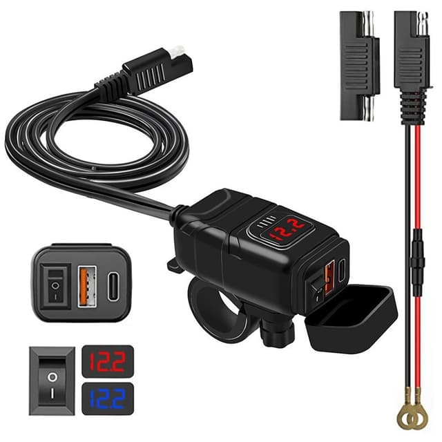 USB-C / USB hurtigoplader til bil og motorcykel Sort