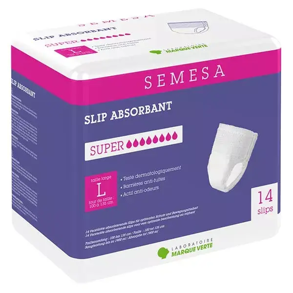 Cuecas semidesfibriladoras superabsorventes da marca Semesa Green, tamanho G, 14 unidades.