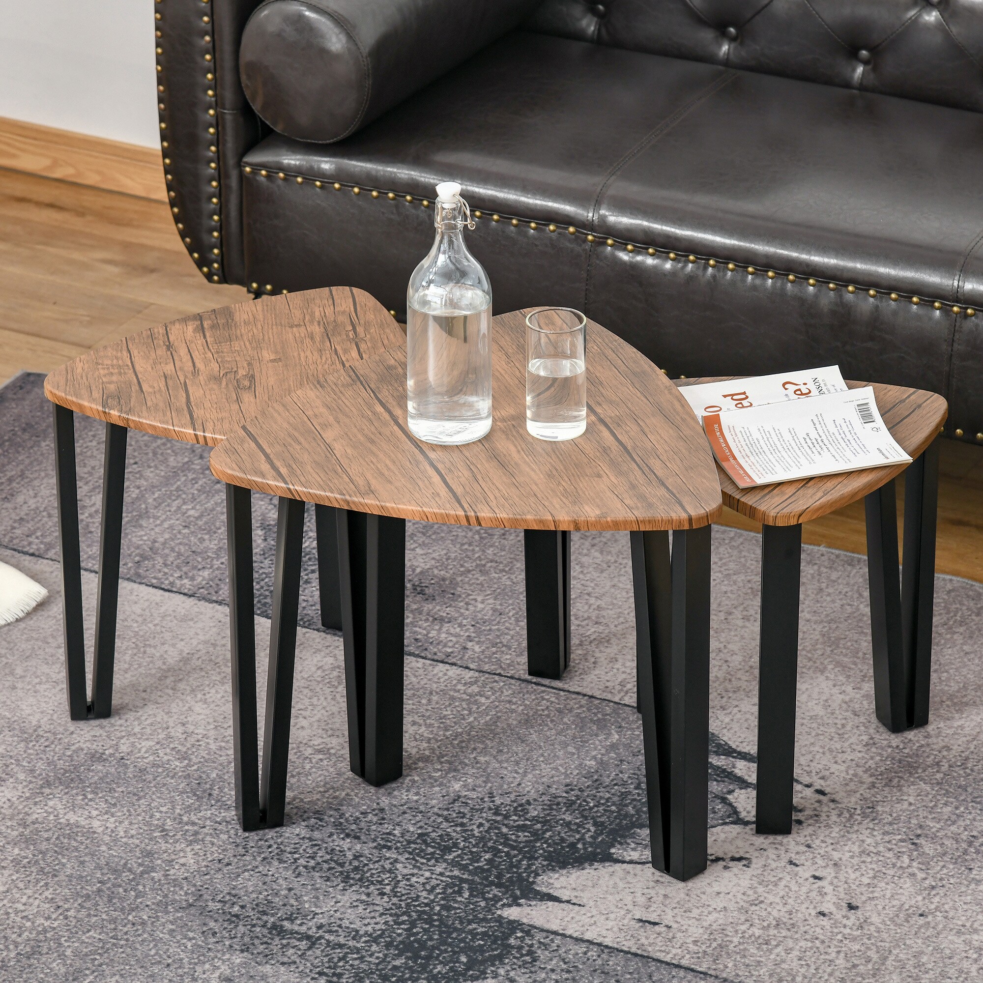 HOMCOM Couchtisch im 3er Set natur, schwarz