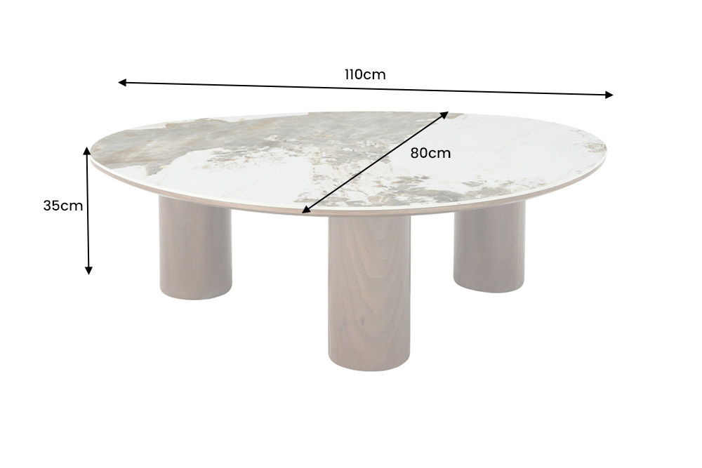 Stilvoller Couchtisch ORGANIKO 110cm weiß braun Walnuss Pandora Keramik