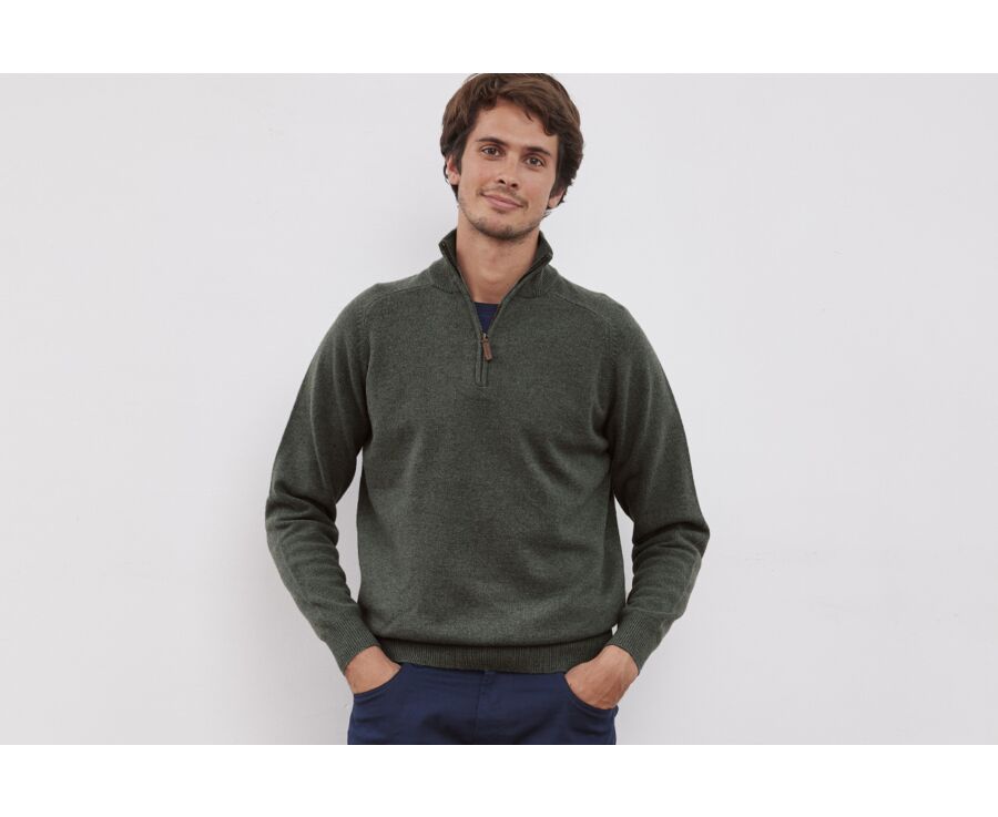 Pull homme laine col zippé Vert - KENNETH