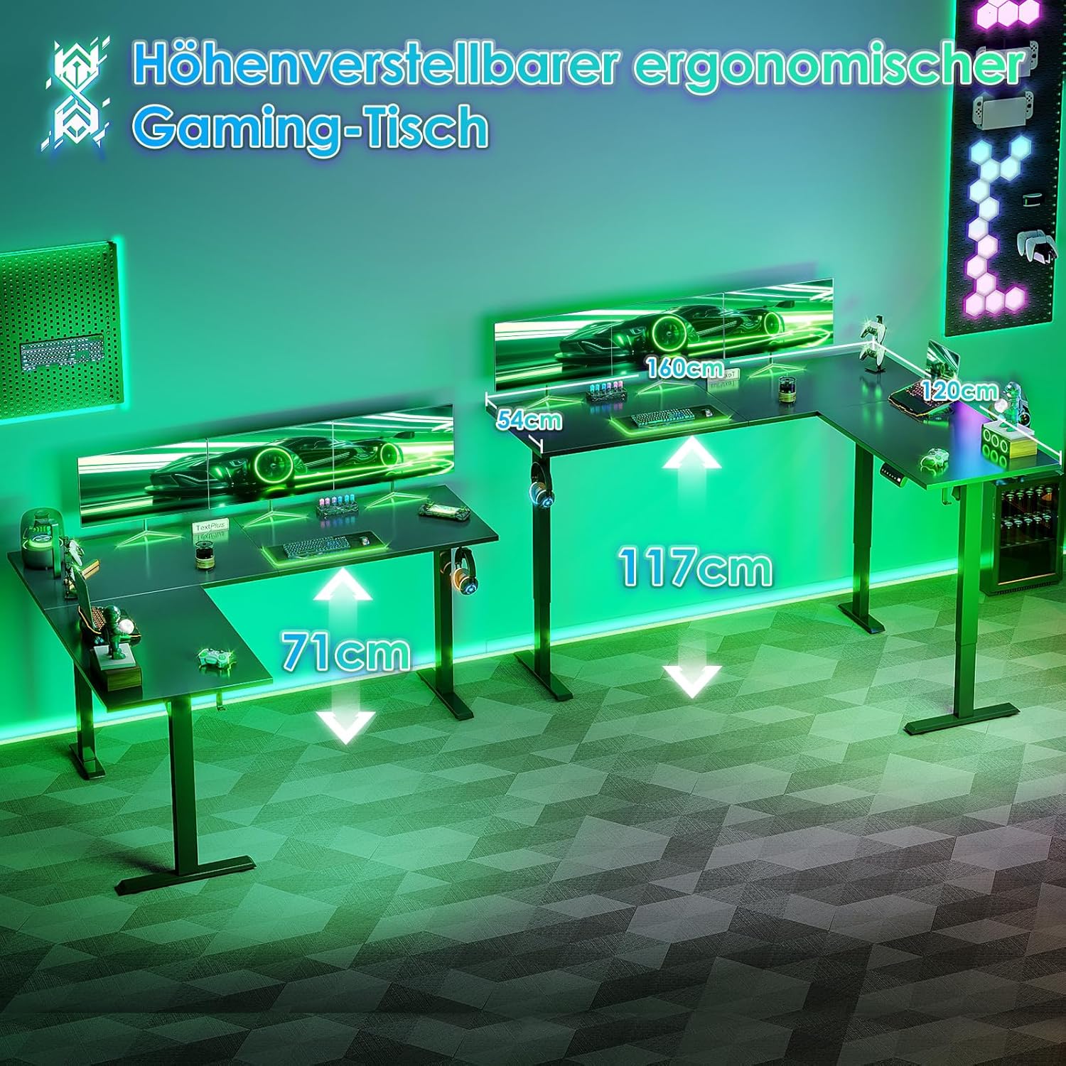 OffiGo L-förmig Höhenverstellbarer Schreibtisch, 180 x 140 cm Schreibtisch Höhenverstellbar Elektrisch, Eckschreibtisch Ergonomischer Steh-Sitz Tisch Computertisch, Schwarz