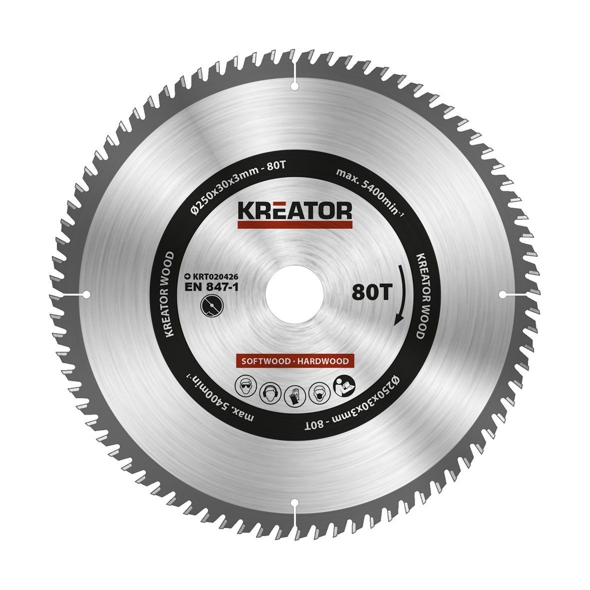 Kreator KRT020426 Cirkelzaagblad 250mm 80T voor hout