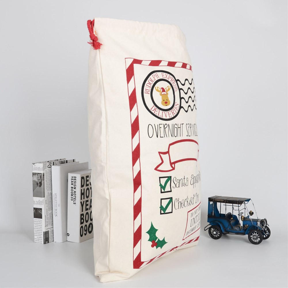 (62x45cm) Weihnachtsgeschenkbeutel Leinen Geschenktasche mit Kordelzug -  Style 4