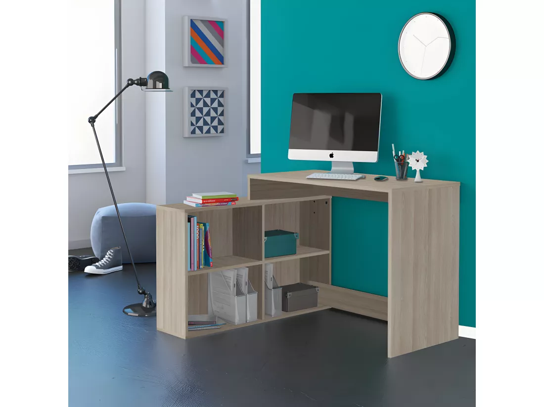 Bureau d'angle 4 niches Chêne clair - DIDEROT - L 112 x l 100 x H 77 cm