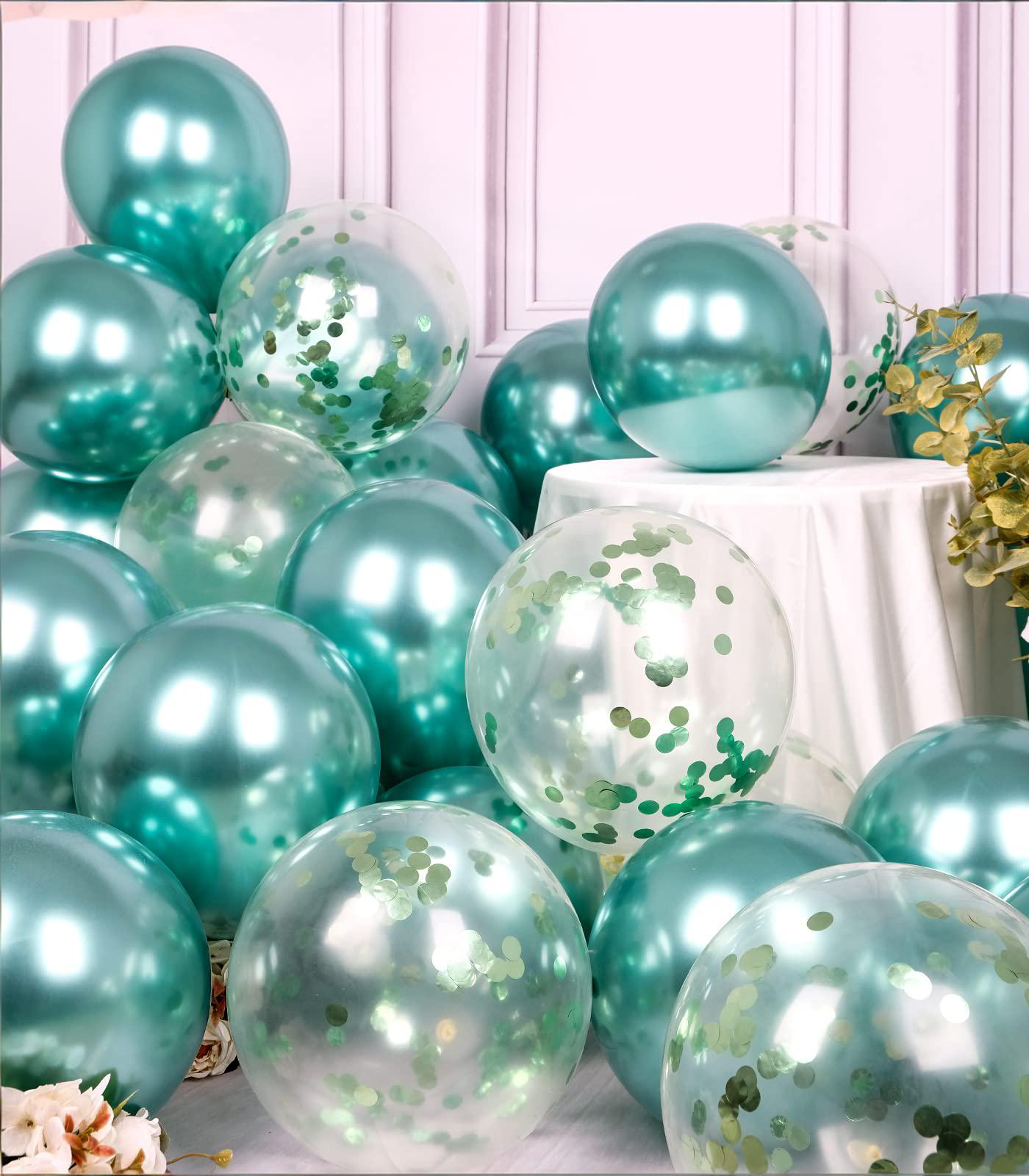 (10er Set) Ø30cm Party Deko Ballons Latex Luftballons mit Konfetti - Grün