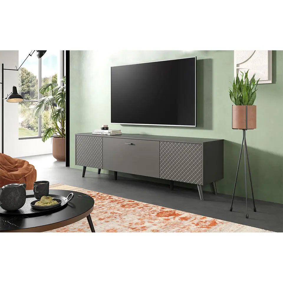 Hioshop Linea dressoir 2 deuren 1 klepdeur mat grijs