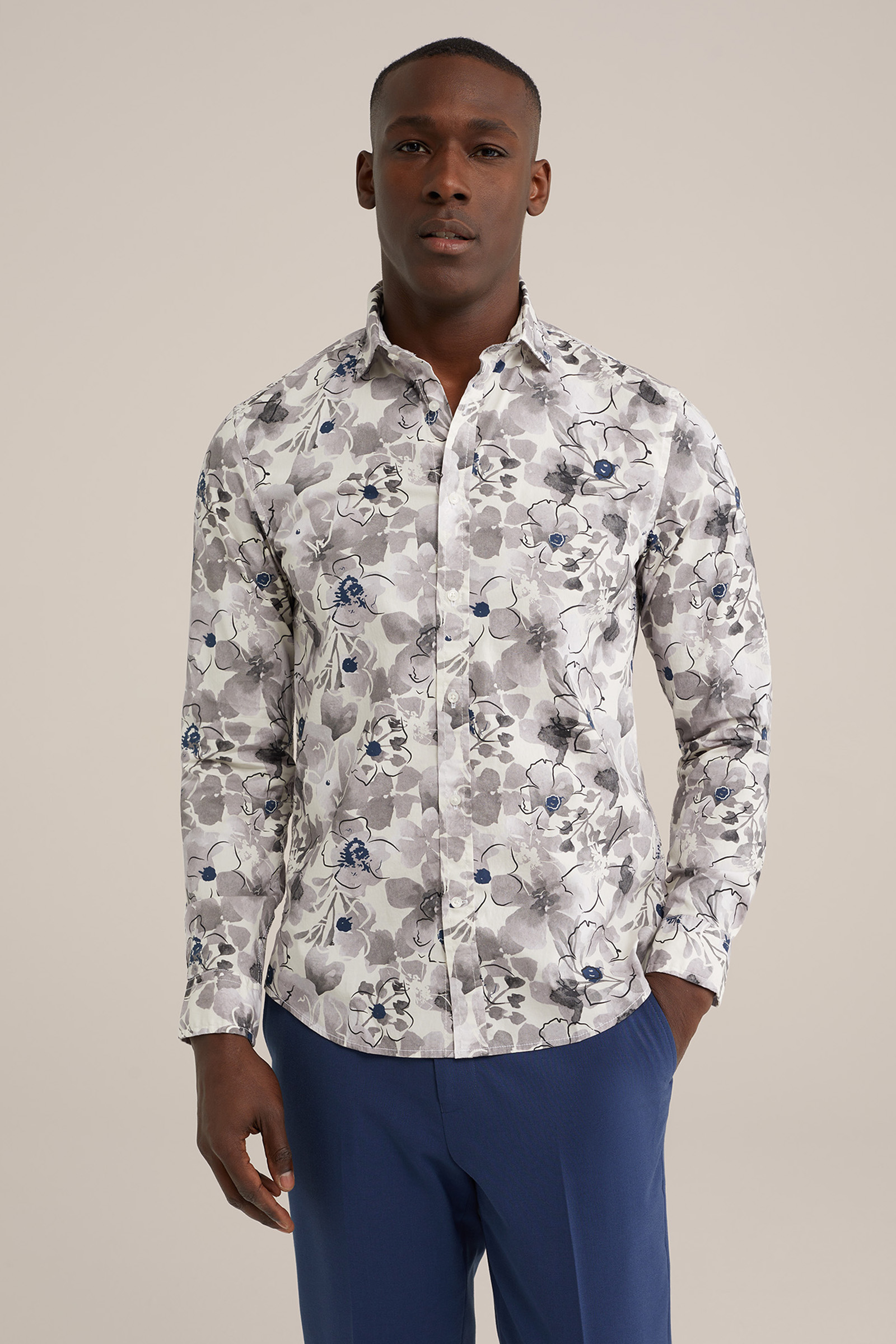 poplin overhemd met dessin WE Fashion Gebroken wit