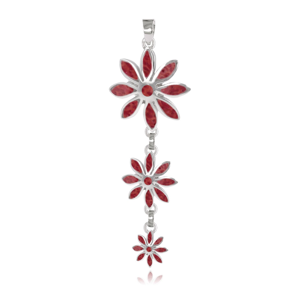 Pendentif Corail & Trois Fleurs en Argent Massif Rhodié | Charme Naturel - Aden