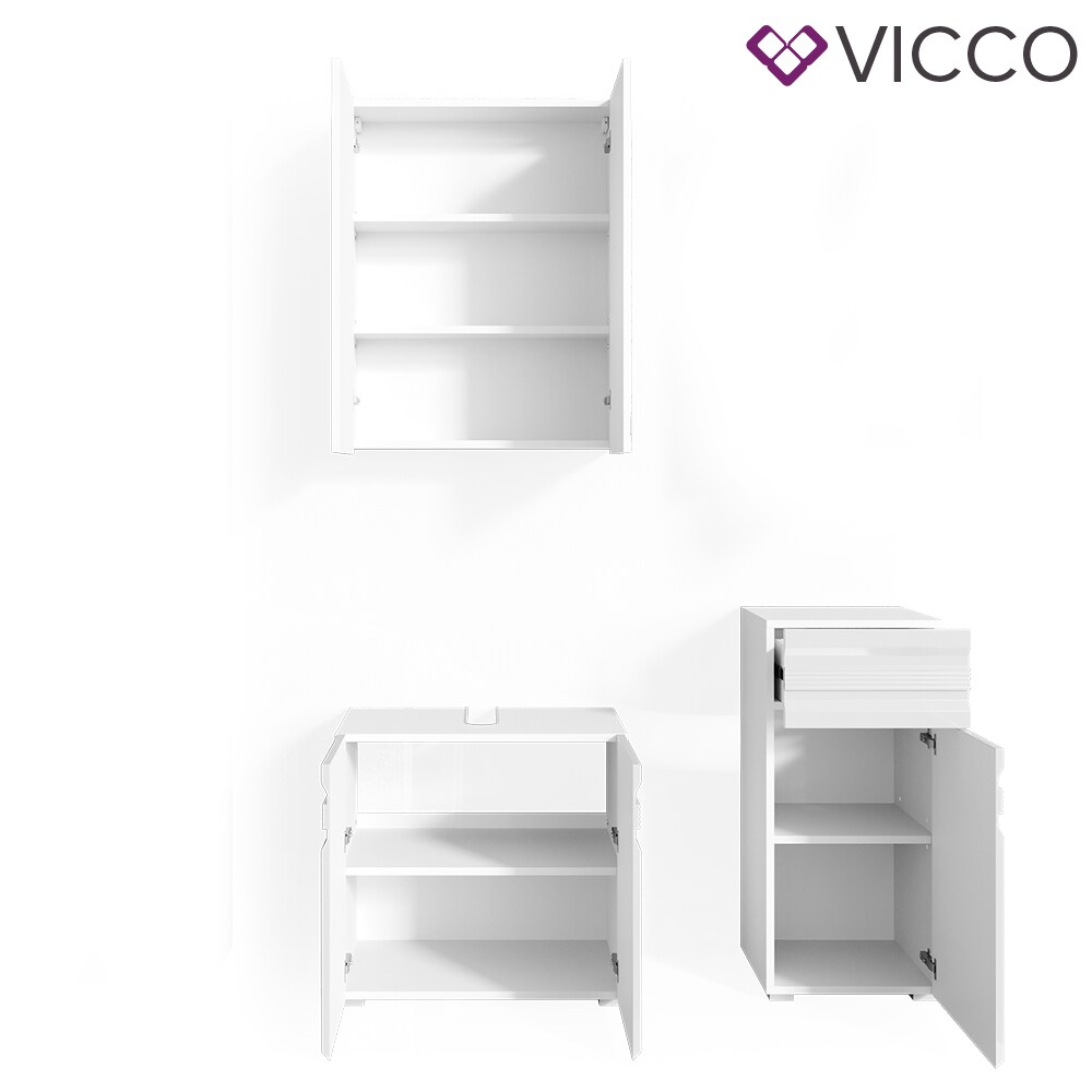 VICCO Badmöbelset FREDDY Spiegelschrank Unterschrank Midi weiß hochglanz Bad