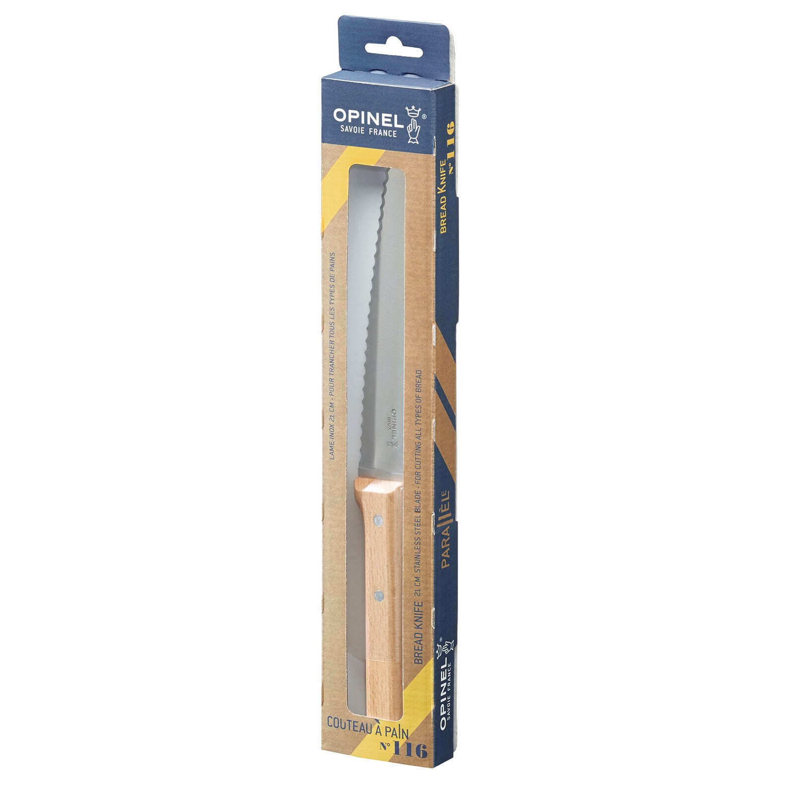 OPINEL Parallele Brotmesser - Wellenschliff Sägemesser Holzgriff Stahl 21 cm