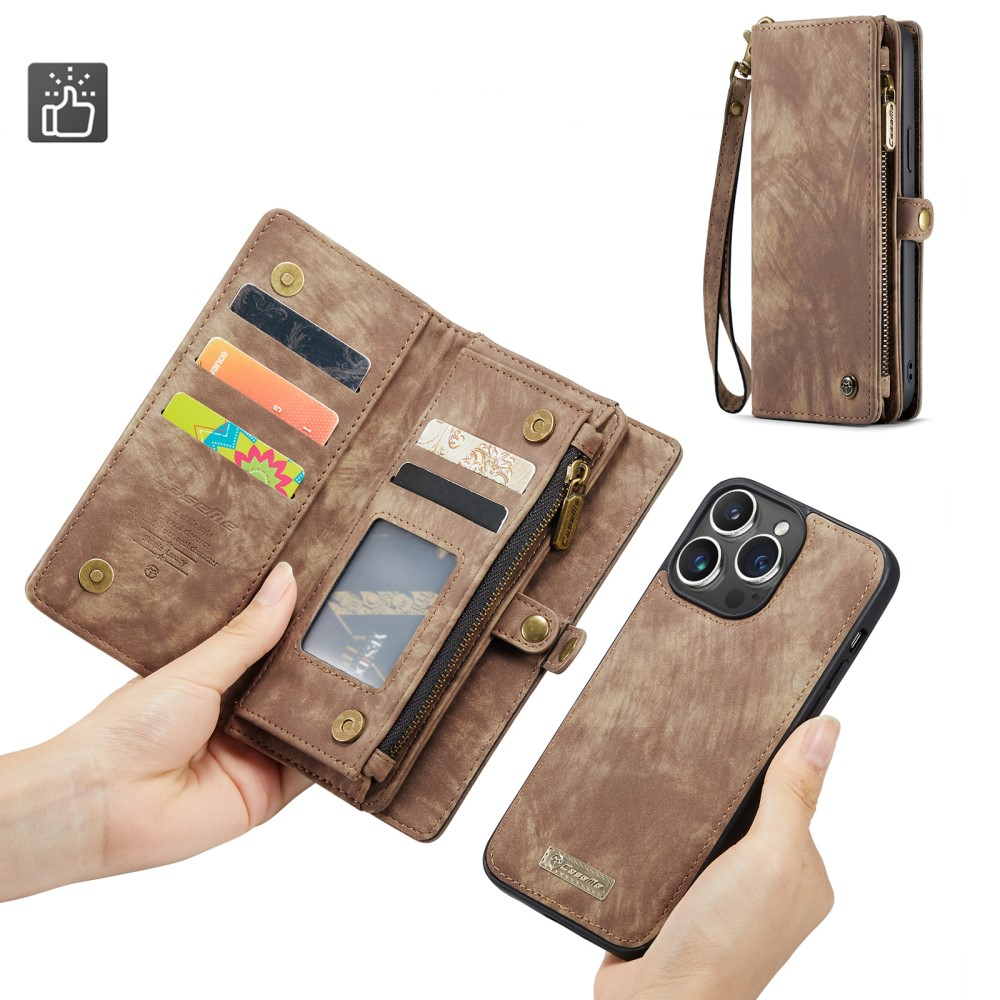 iPhone 16 Pro Max 2in1 Leder Tasche   Magnet Hardcase Karten Etui - Braun