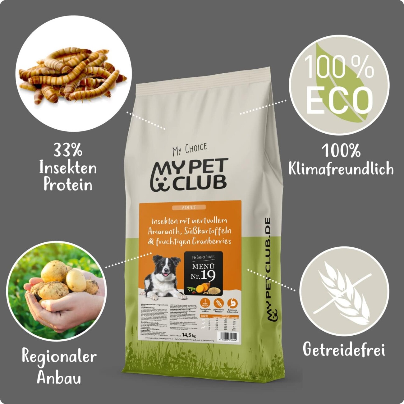 MyPetClub getreidefreies Insekten Hundefutter hypoallergen & sensitiv 8 kg