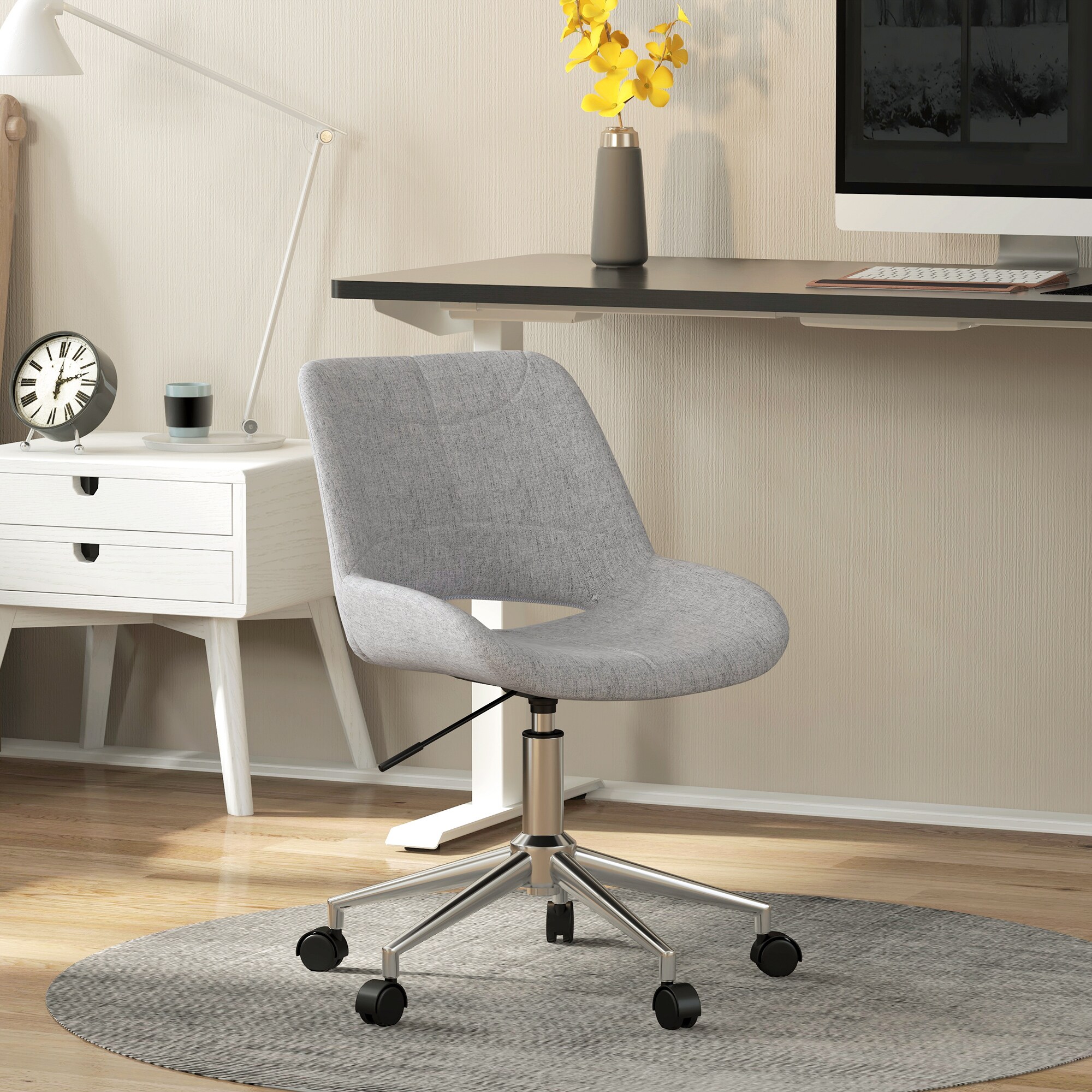 HOMCOM Höhenverstellbarer Bürostuhl mit Metallfuß und Rollen grau 49L x 56,5B x 73-82,5Hcm
