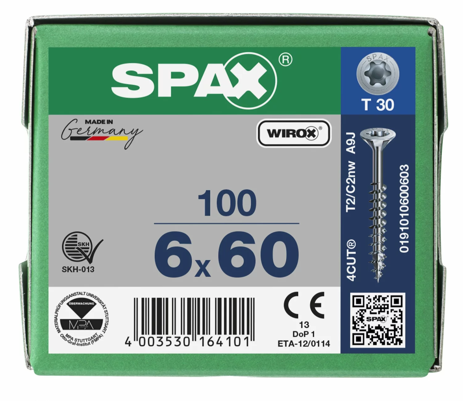 SPAX 191010600603 Universele schroef, Verzonken kop, 6 x 60, Deeldraad, T-STAR plus TX30 - WIROX - 100 stuks