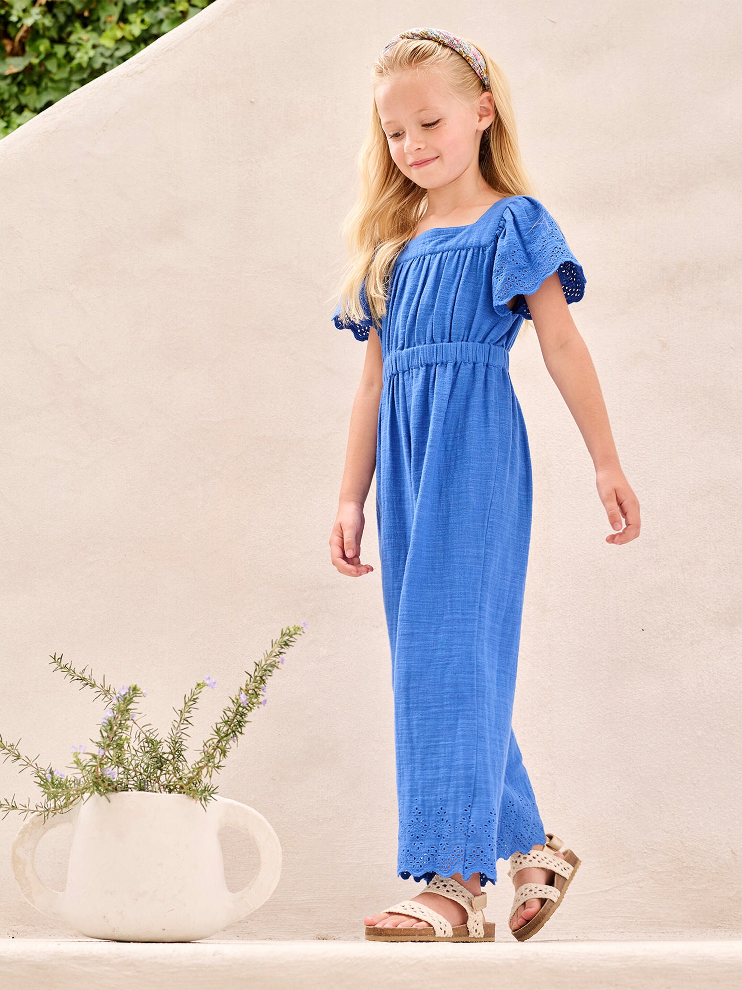 Vertbaudet Mädchen Jumpsuit aus Musselin mit Stickerei elektrisch blau