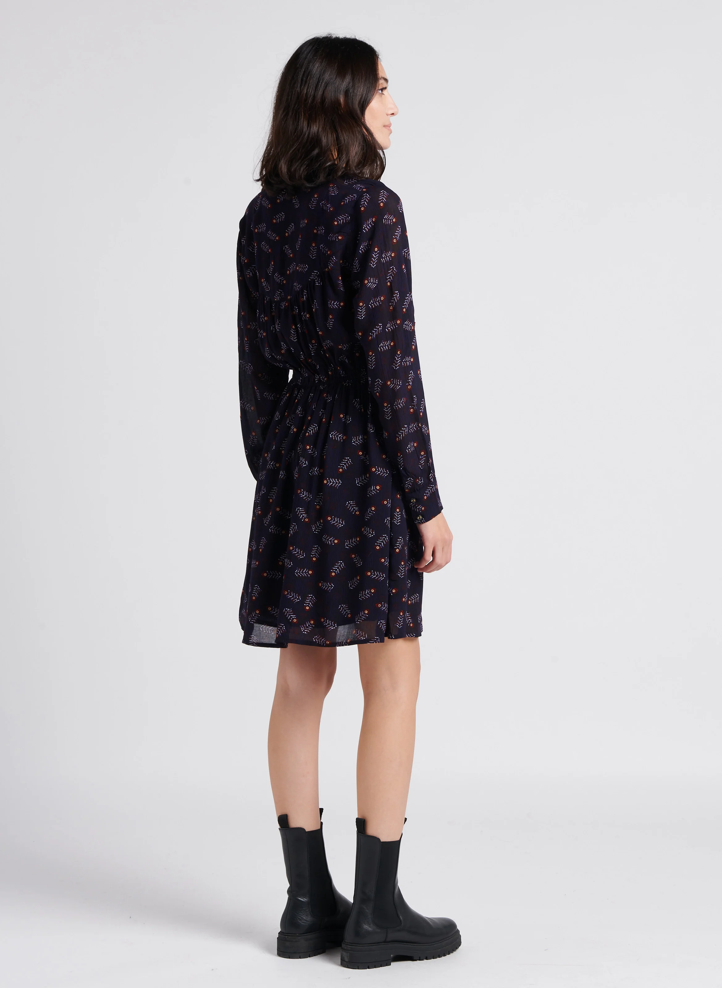 Robe courte col V imprimée| Multicolore
