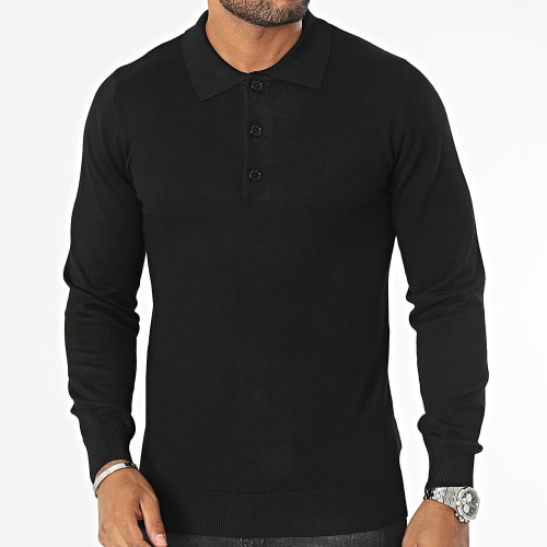 Pull Col Boutonné Noir