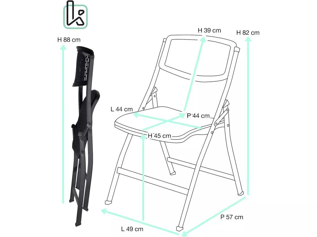 Lot 4 chaises pliantes - pliables métal et plastique souple ajouré SABA (Noir)
