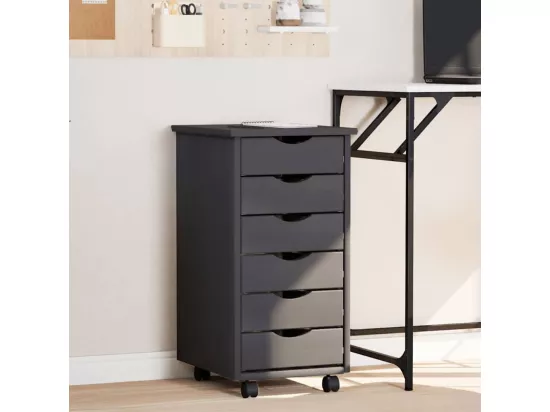 Armoire roulante avec tiroirs MOSS gris bois de pin solide