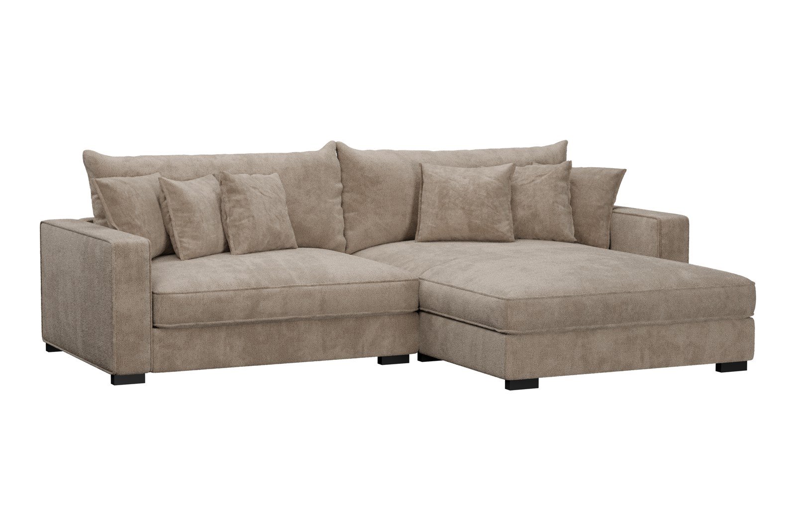 Rossi 2-seter med XL sjeselong høyre Tekstil Genesis 4 Beige, arm B med sorte ben. Std. Komfort.
