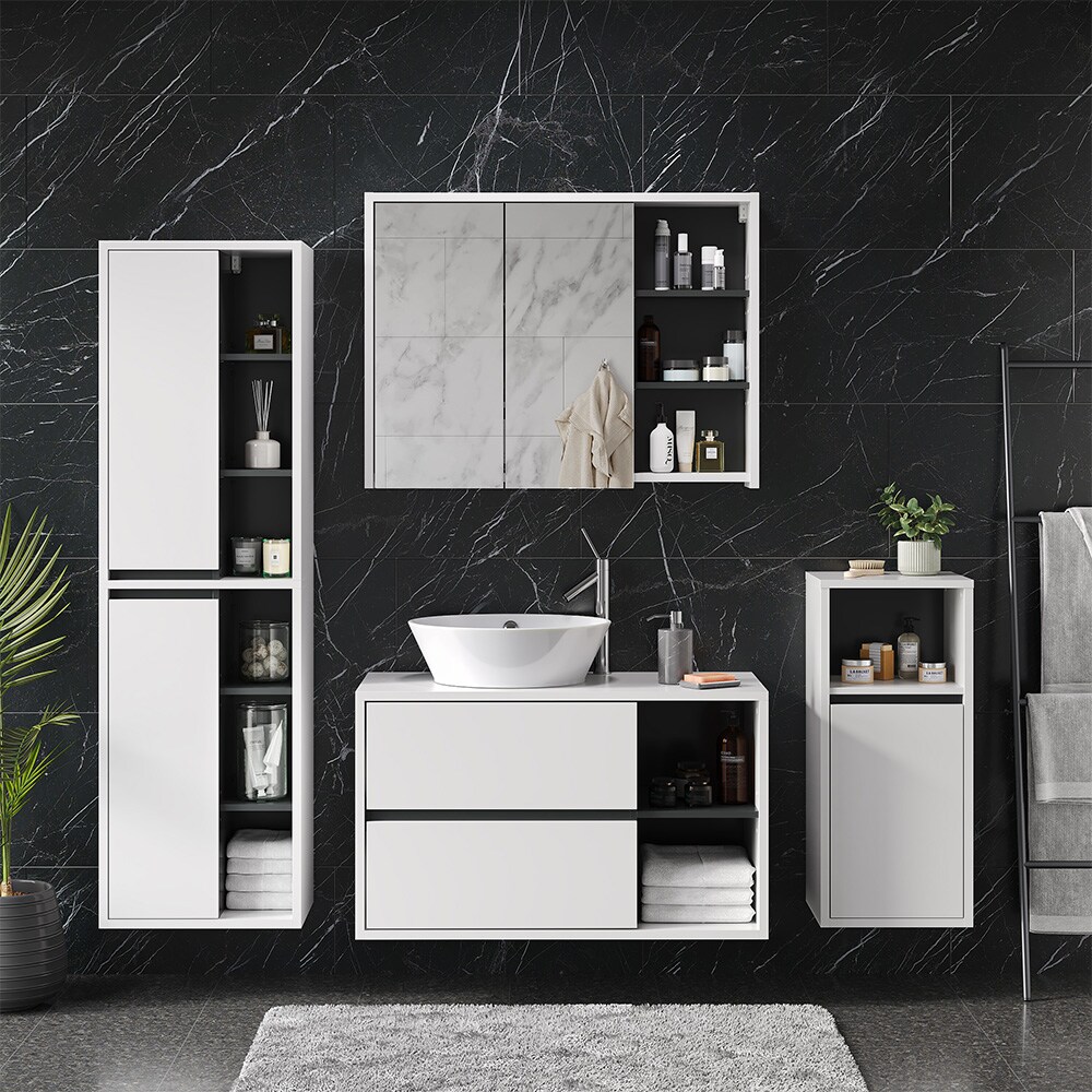 Vicco Badmöbelset Viola Weiß Anthrazit modern Badezimmerschrank Badschrank Badezimmermöbel Waschtischunterschrank Spiegelschrank Midischrank Hochschrank Schranktür Schrankfach Ablage Aufbewahrung