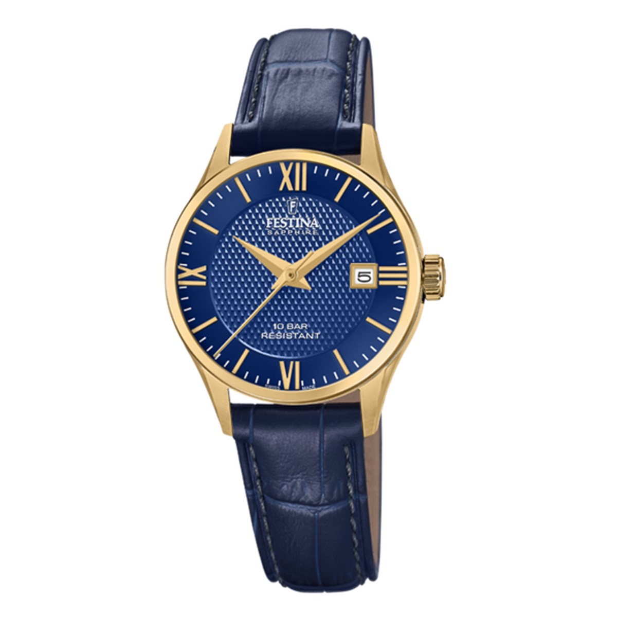 Montre femme Festina dorée cuir bleu