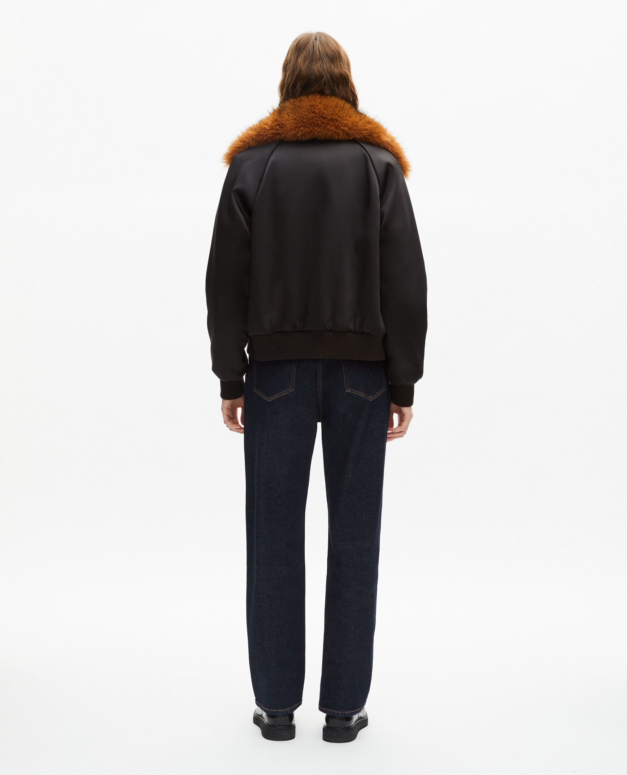 Blouson col fourrure satiné noir