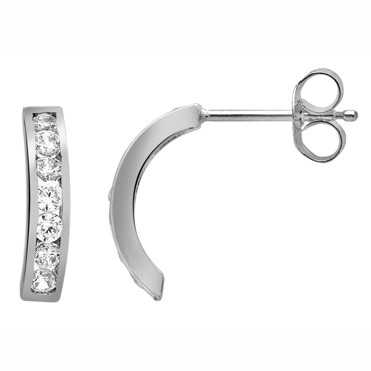 Demi créoles Brillaxis or blanc 9 carats oxydes