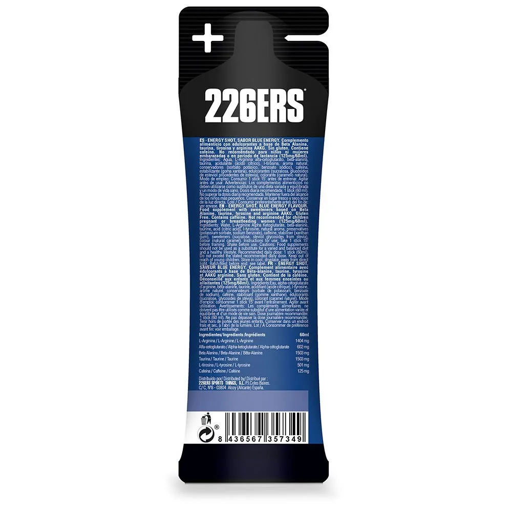 226ERS Energy Shot 60ml 125mg Cafeína Azul Pegajoso Energético