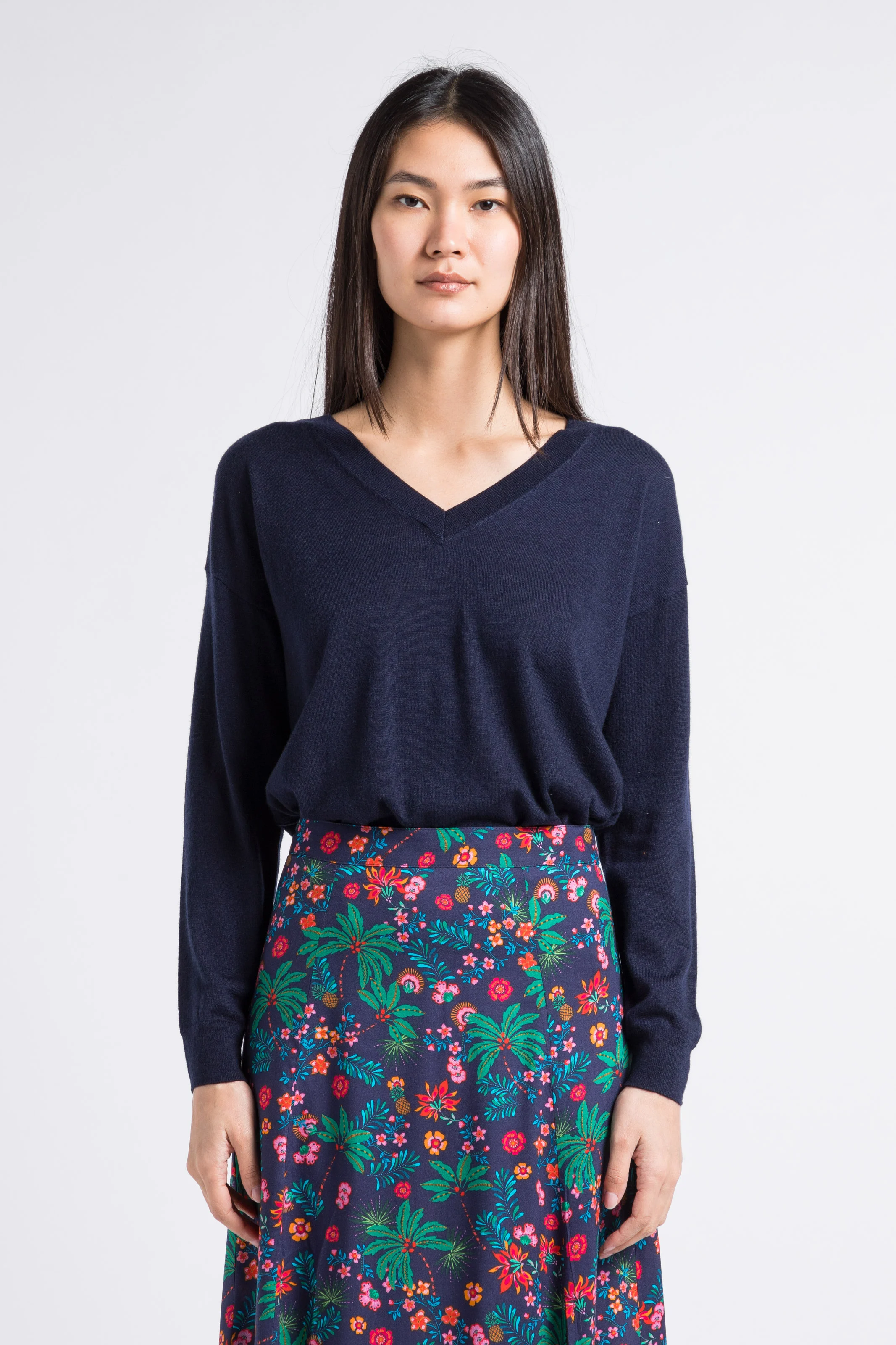 MELYA - Pull maille fine ample | Bleu