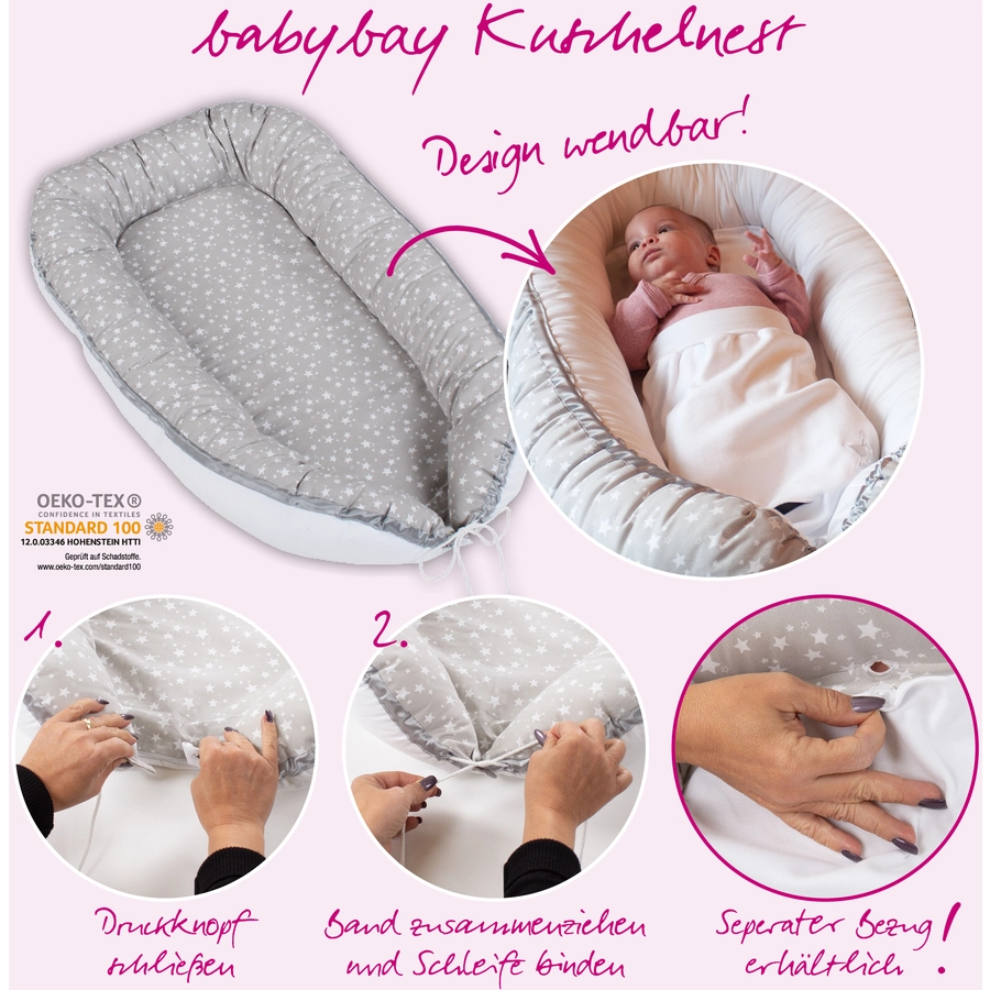 babybay® Kuschelnest weiß Sterne perlgrau