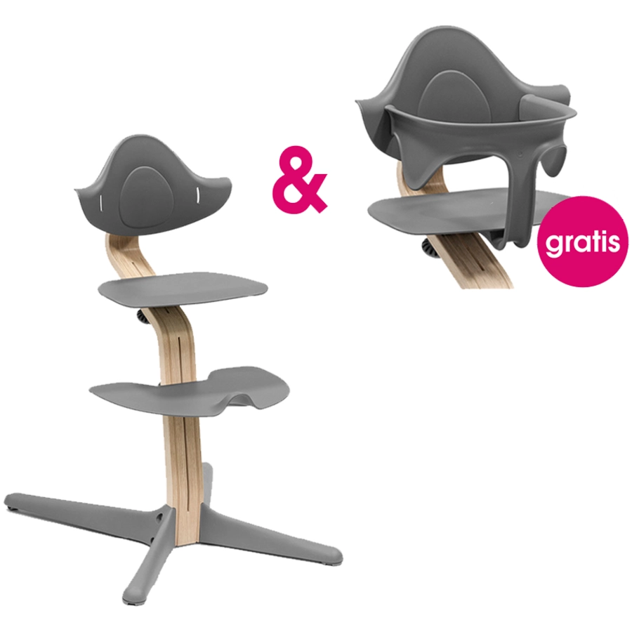 STOKKE® Nomi® Hochstuhl Buche natur  grau + gratis Baby Set grau